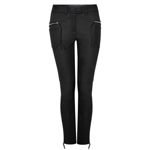Black stretch leather pants in biker style