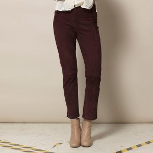 Stretch leather pants wine red