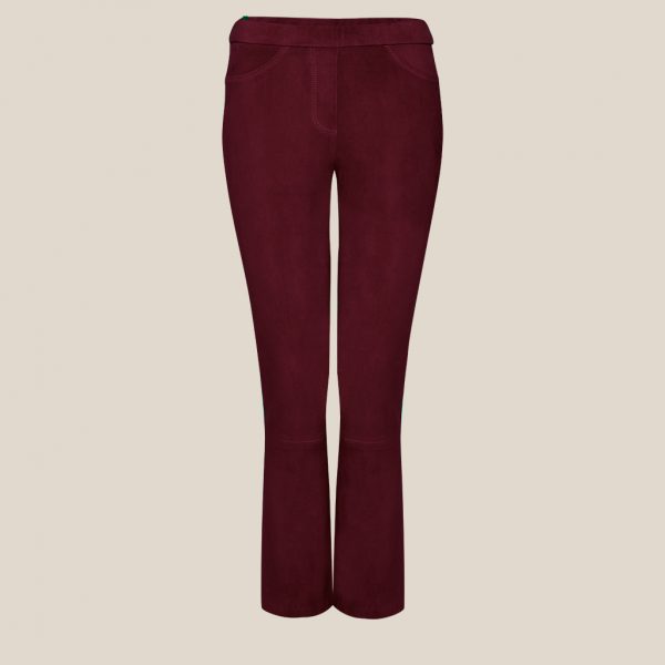 Stretch leather pants wine red
