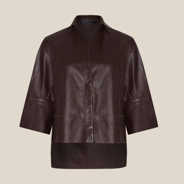 Bea leather blouse in dark brown