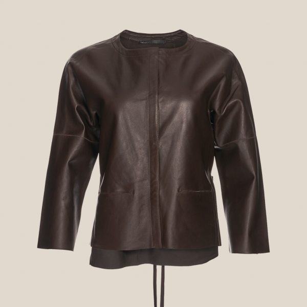 Leather jacket dark brown as cut-out