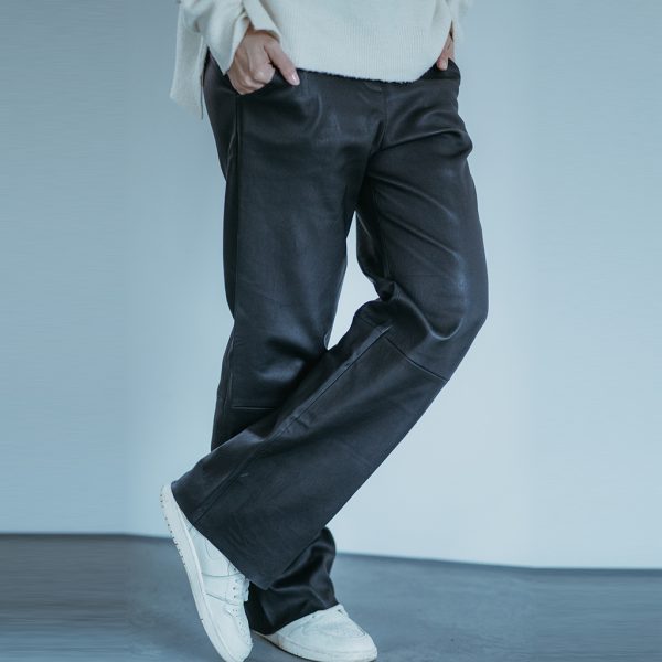 Wide leather pants stretch nappa black