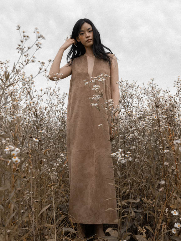 Kyung-Mi Lederkleid Velours – Bild 2